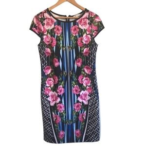 Sandra Darren Womens Black Floral Dress Roses Vines Geometric 10